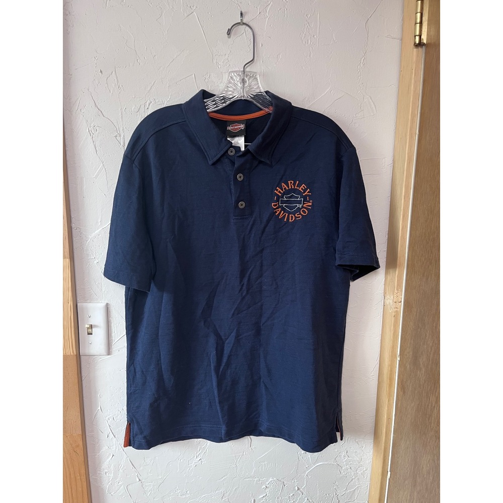Harley Davidson Mens Polo Shirt Blue Embroidered Logo‎ Biker Motorcycle